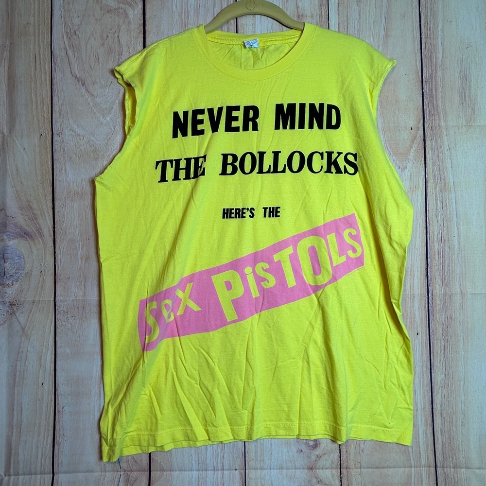 Vintage Sex Pistols Never Mind The Bollocks Muscle Tee Shirt Yellow L Punk Band